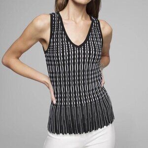 White House Black Market Black White Mixed Stitch Tank Top Size S